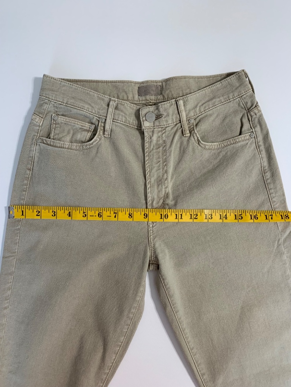 MOTHER The Insider Ankle Fray Chalk It Up Jeans Women's Size 29 Chalk Oxford Tan - Picture 9 of 16
